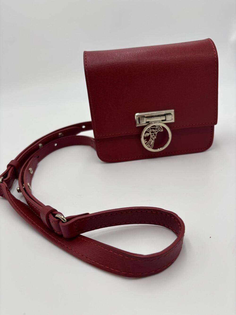 Gianni Versace Crossbody Womens Mini Red Leather Chain Strap Italy LBF3849